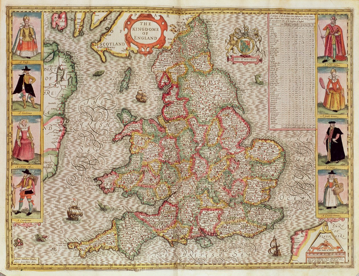 The Kingdome of England, graveret af Jodocus Hondius (1563-1612) fra John Speed