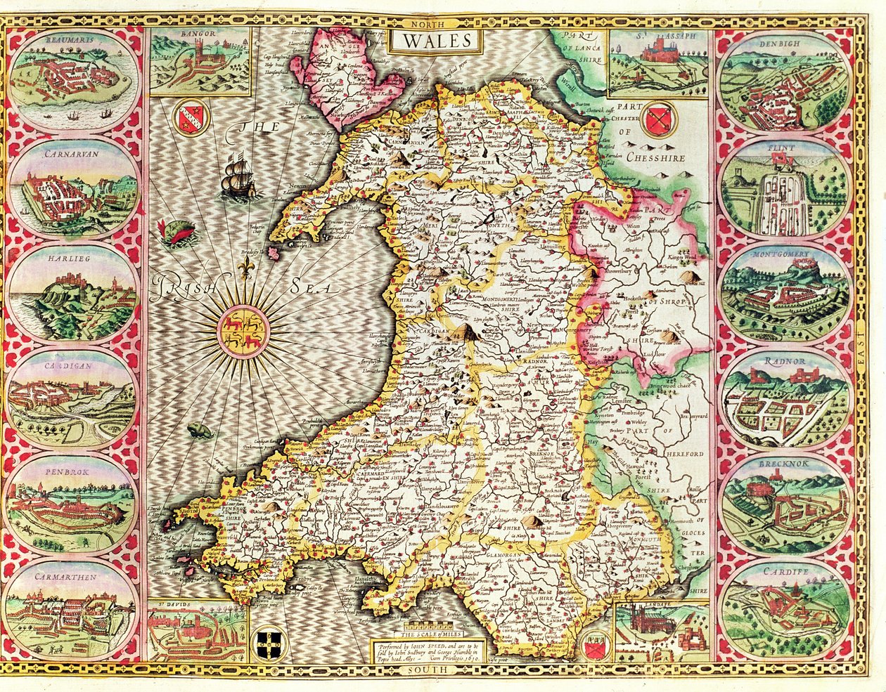 Wales, graveret af Jodocus Hondius (1563-1612) fra John Speeds 