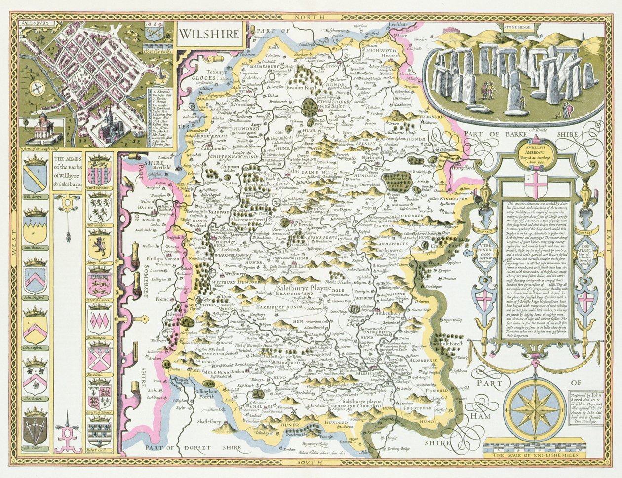 Wiltshire, indgraveret af Jodocus Hondius (1563-1612) fra John Speed