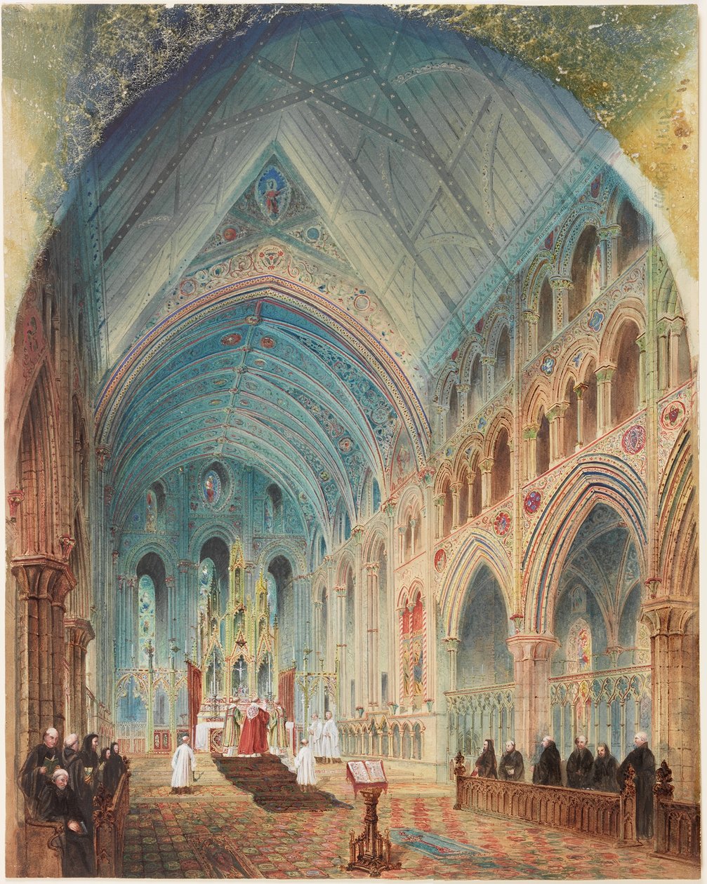 Tynemouth Priory, Interior - Conjectural Restoration (kropsfarve, blyant og wc på papir) af John Storey