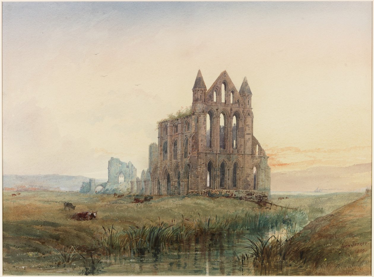 Whitby Abbey (kropsfarve, blyant og wc på papir) af John Storey