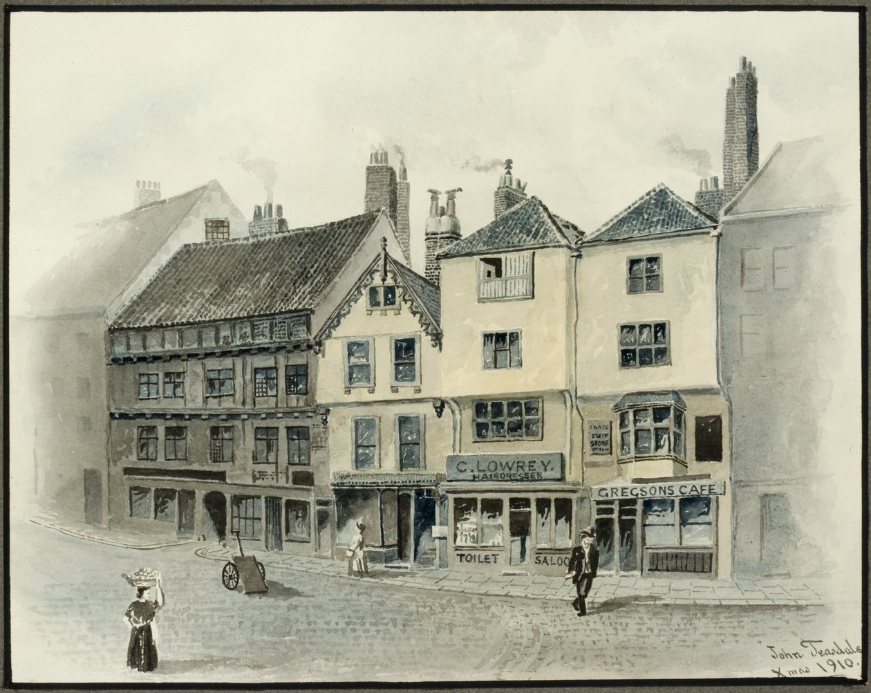 The Side, Newcastle upon Tyne, 1910 (blyant og akvarel på papir (på kort)) af John Teasdale