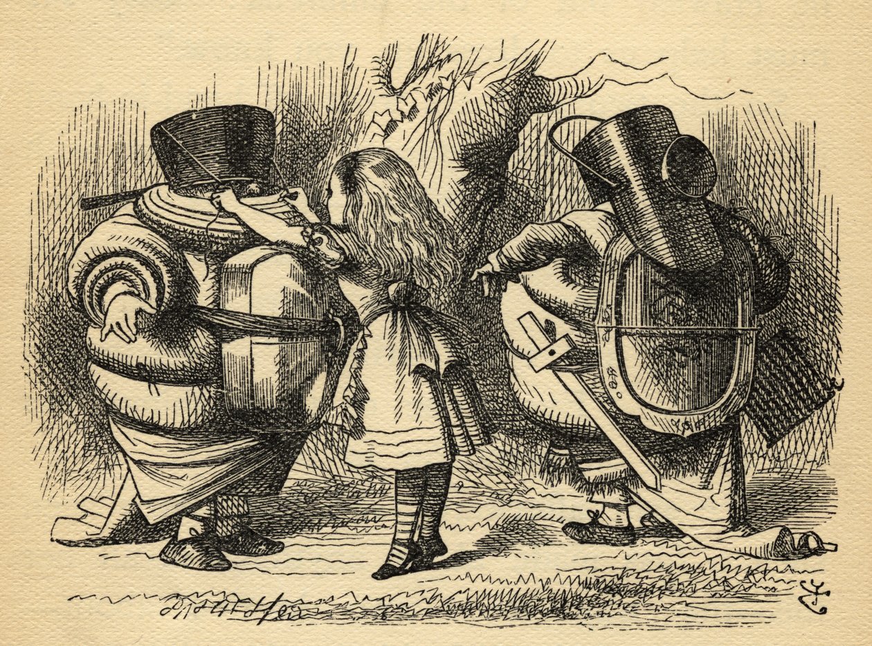 Kampen om ranglen, illustration fra "Gennem spejlet" af Lewis Carroll (1832-98), første gang udgivet i 1871 af John Tenniel