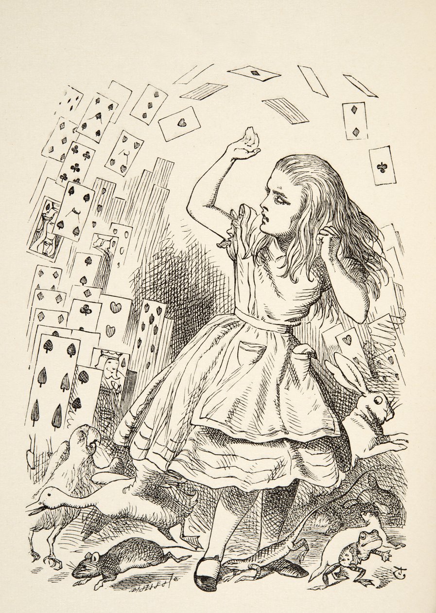 The Shower of Cards, fra Alices Adventures in Wonderland af Lewis Carroll (1832 - 98), udgivet 1891 af John Tenniel