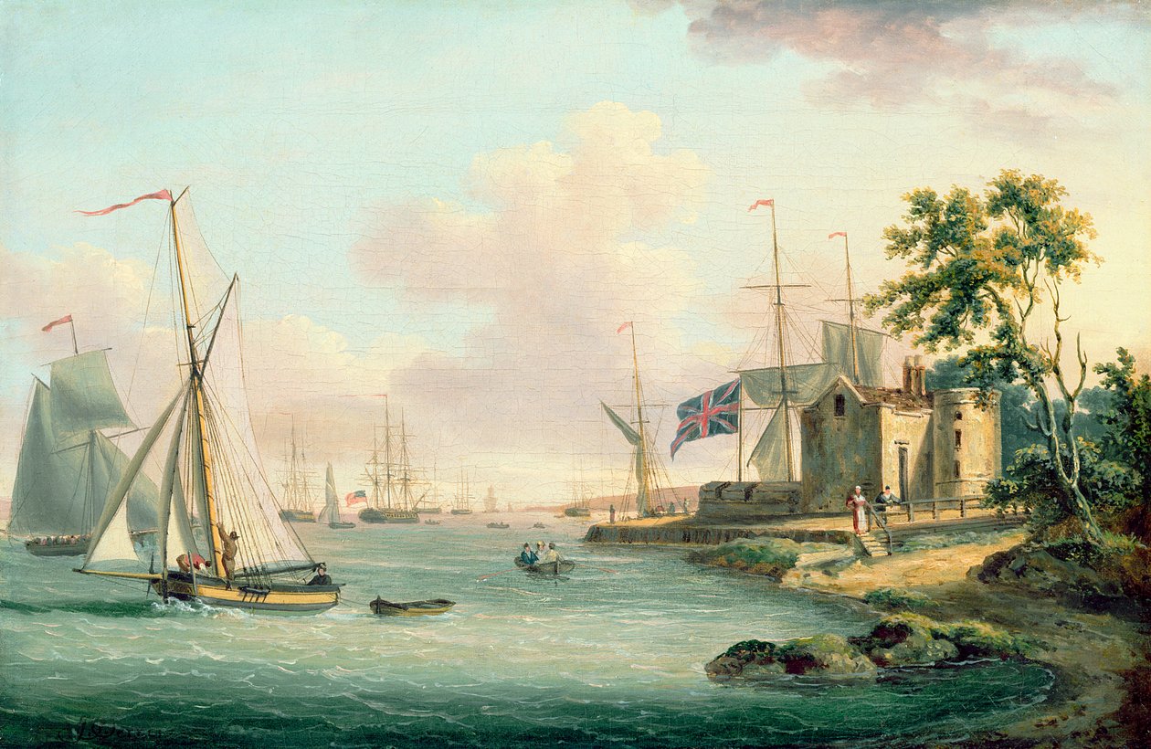 Udsigt over Royal Yacht Squadron, Isle of Wight af John Thomas Serres