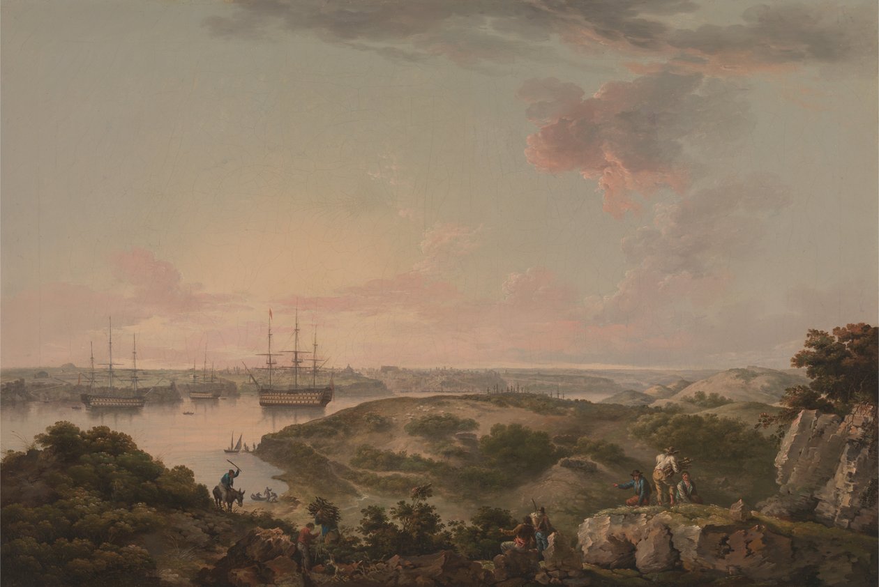Port Mahon, Minorca med britiske krigsmænd ved anker af John Thomas Serres