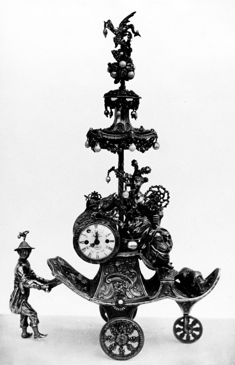 Automat i form af en vogn skubbet af en kinesisk tjener og udstyret med et ur, illustration fra "A Description of the Works of Art forming the Collection of Alfred de Rothschild" af Charles D. af John Thomson
