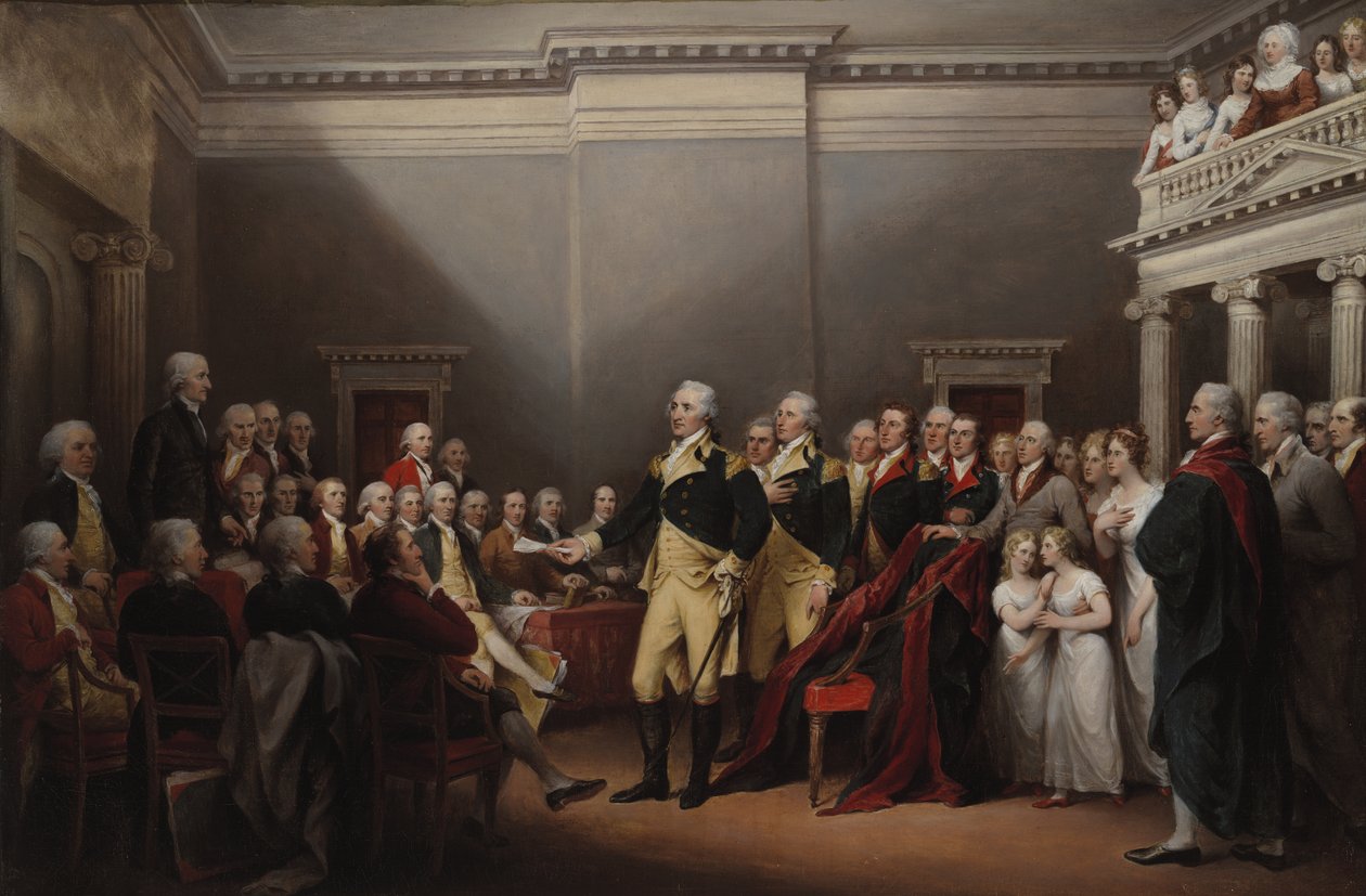 George Washingtons tilbagetræden den 23. december 1783, ca. 1822 af John Trumbull