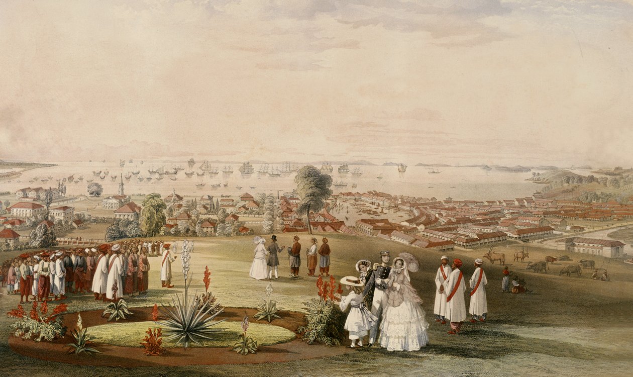 Udsigt over Singapore fra Fort Canning, 1846 (wc på papir) af John Turnbull Thomson