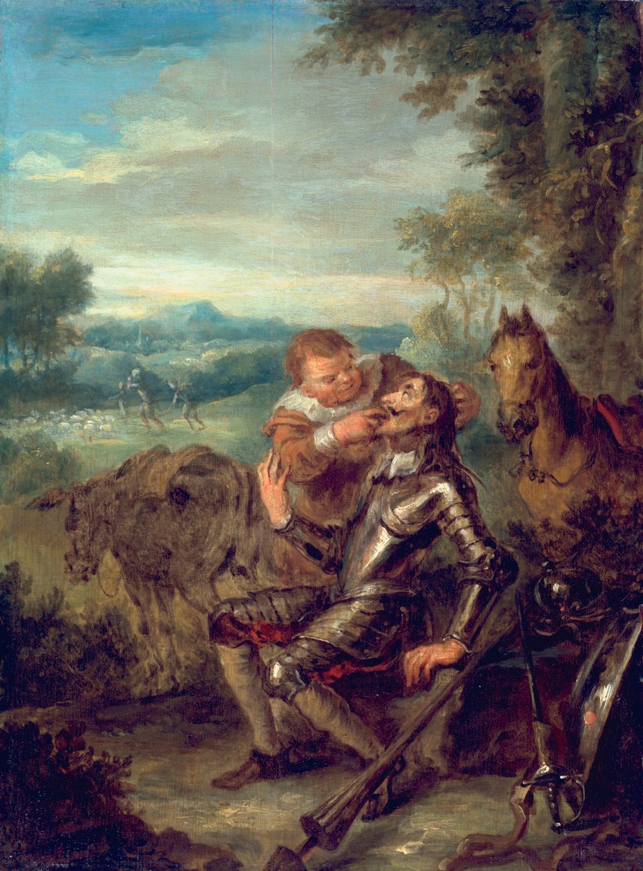 Scene fra Don Quixote: Sancho Panza tæller Don Quixotes tænder, 1735 af John Vanderbank