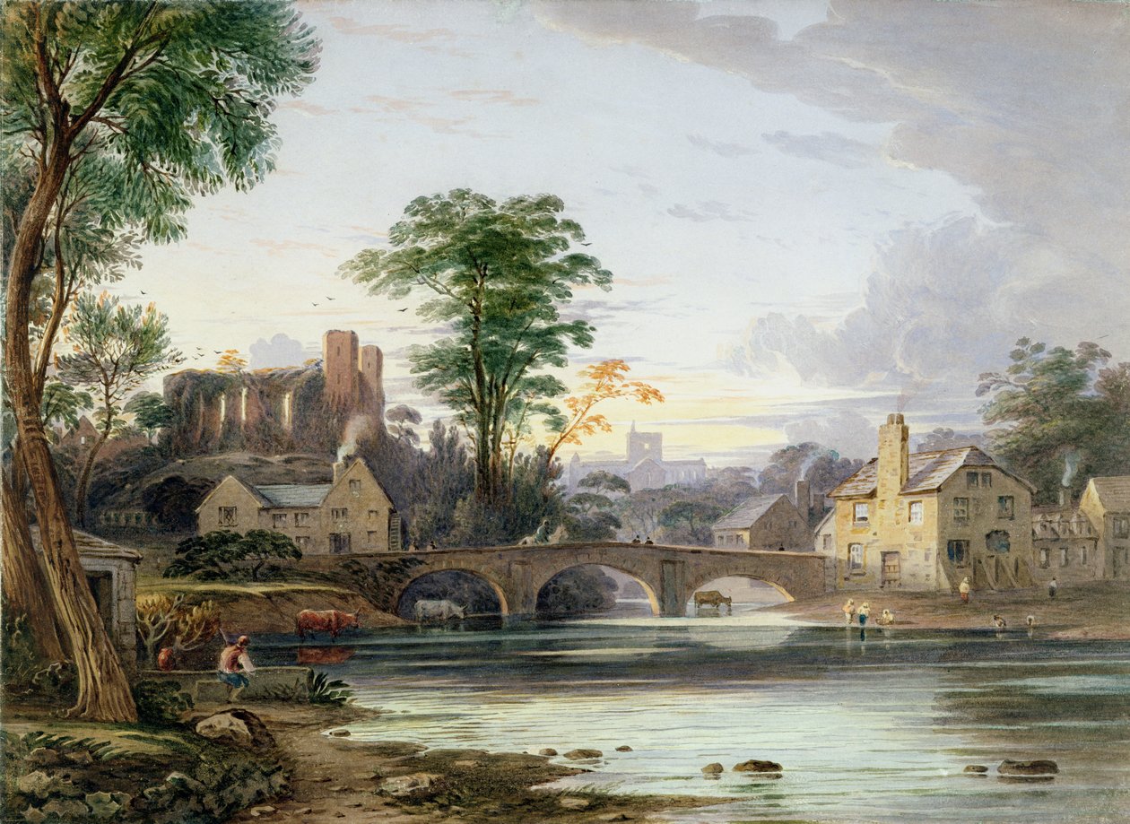 Brecon Castle (wc og gouache på papir) af John Varley