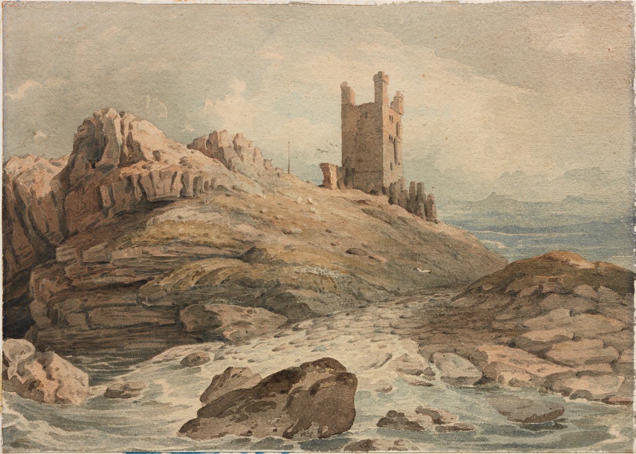 Dunstanburgh Castle (blyant og akvarel på papir (om bord)) af John Varley