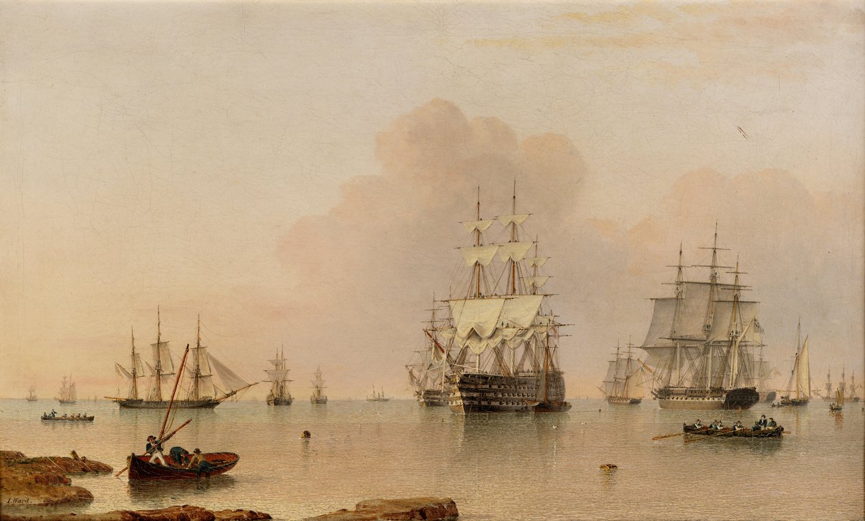 H.M.S. Britannia på Anchor with the Fleet af John Ward of Hull