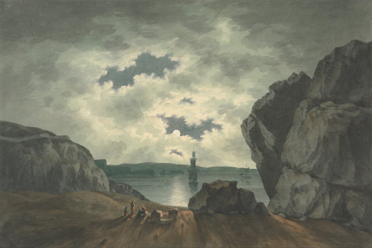 Bugt Scene i Moonlight af John Warwick Smith