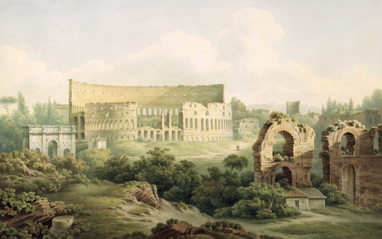Colosseum, Rom, 1802 (wc over grafit på vævet papir) af John Warwick Smith