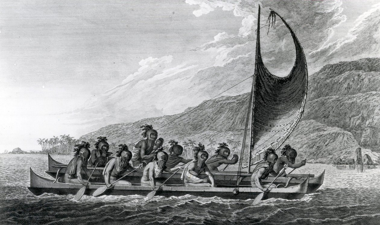 En kano på Sandwichøerne, med roerne maskerede, 1784 af John Webber