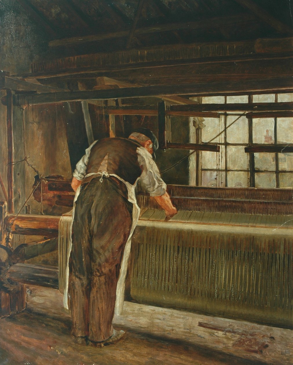 Vævning på en væv af John William Brooke
