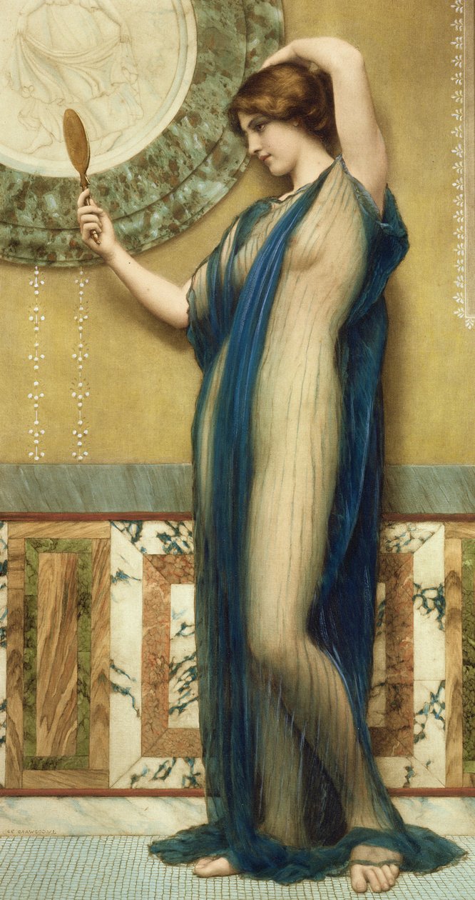 A Fair Reflection (håndfarvet fotogravering) af John William Godward