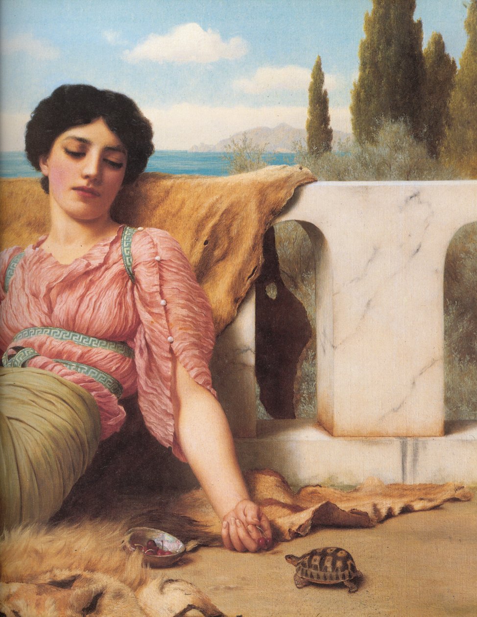 En stille kæledyrs detalje af John William Godward
