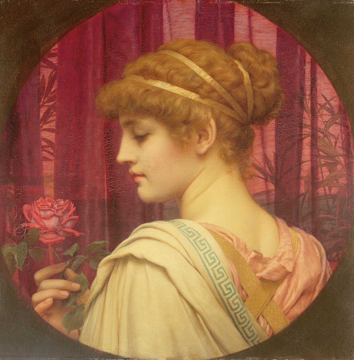 Pige med rød rose af John William Godward