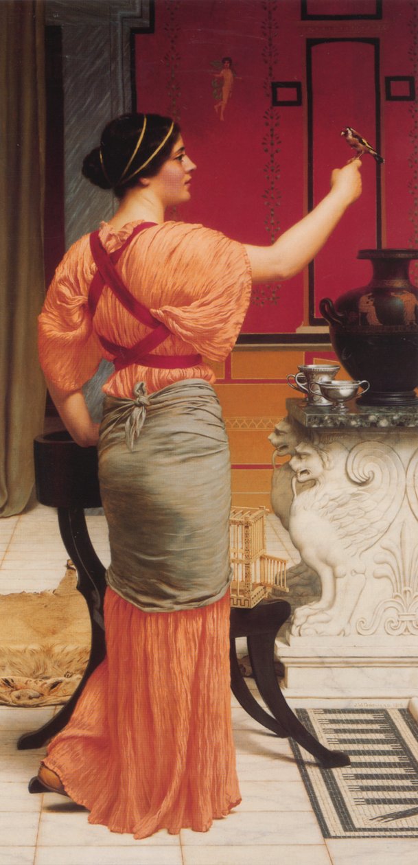 Lesbia med sin spurv af John William Godward