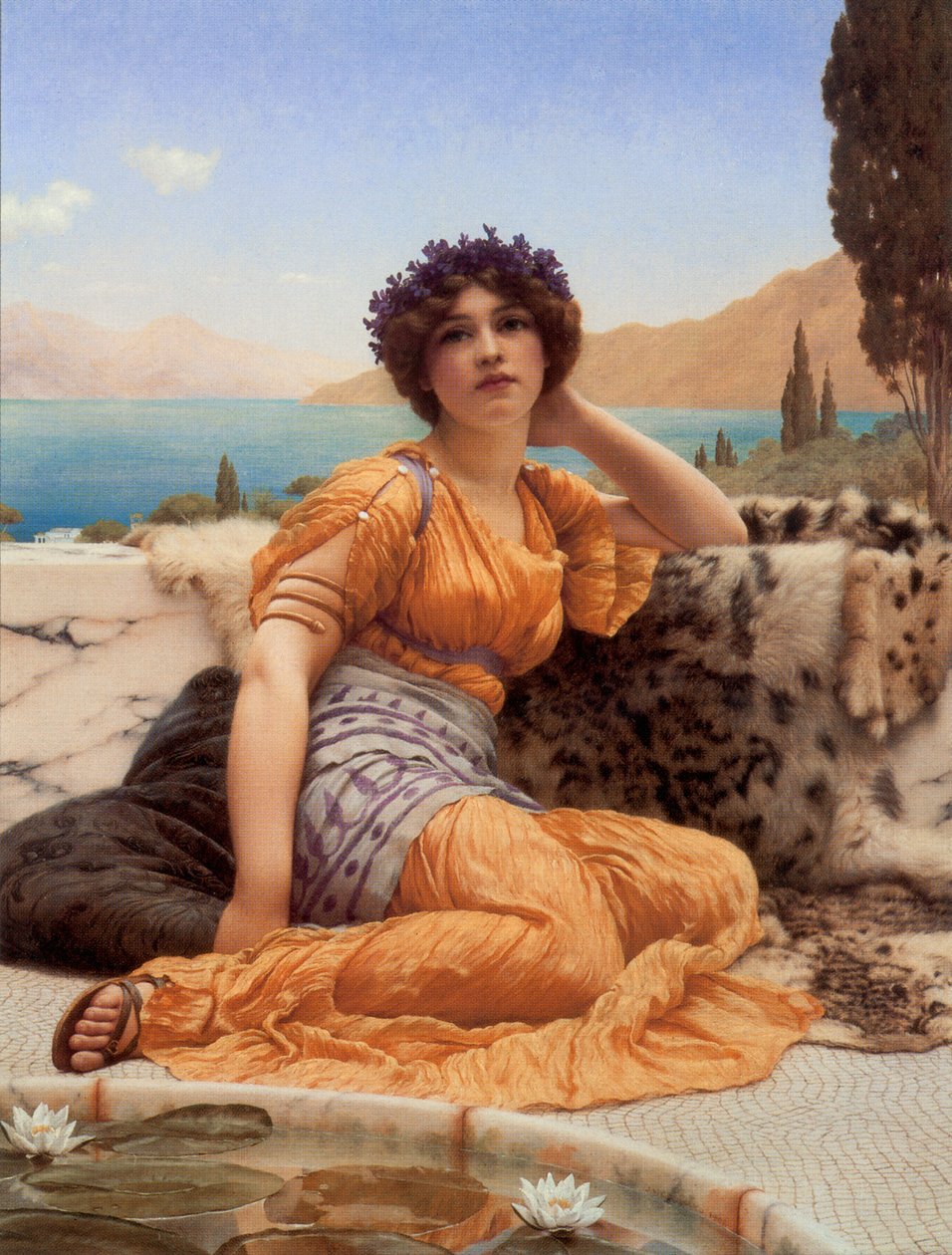 Med violer kranset og kappe af safran nuance af John William Godward