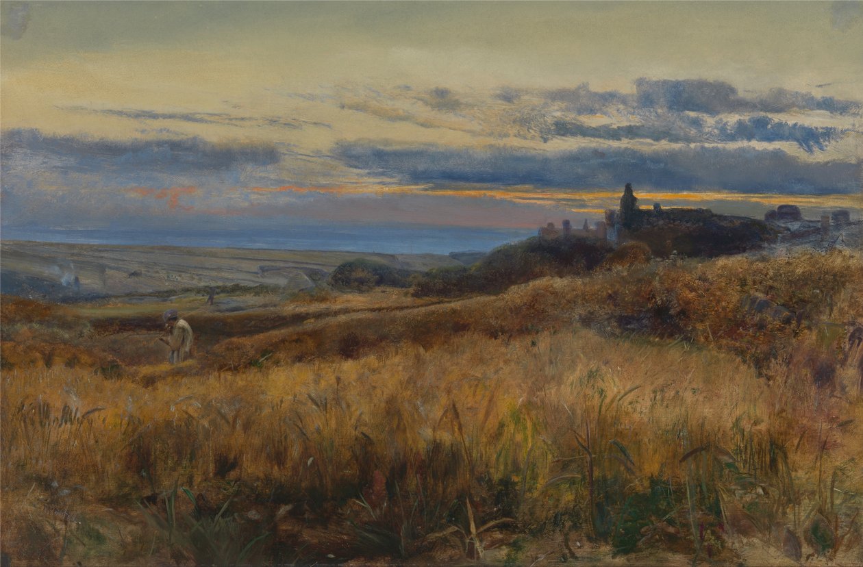 Kornmark ved solnedgang af John William Inchbold