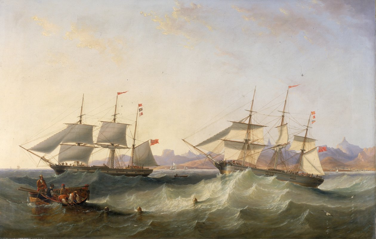 En klipper og en ostindisk skib forlader havnen af John Wilson Carmichael