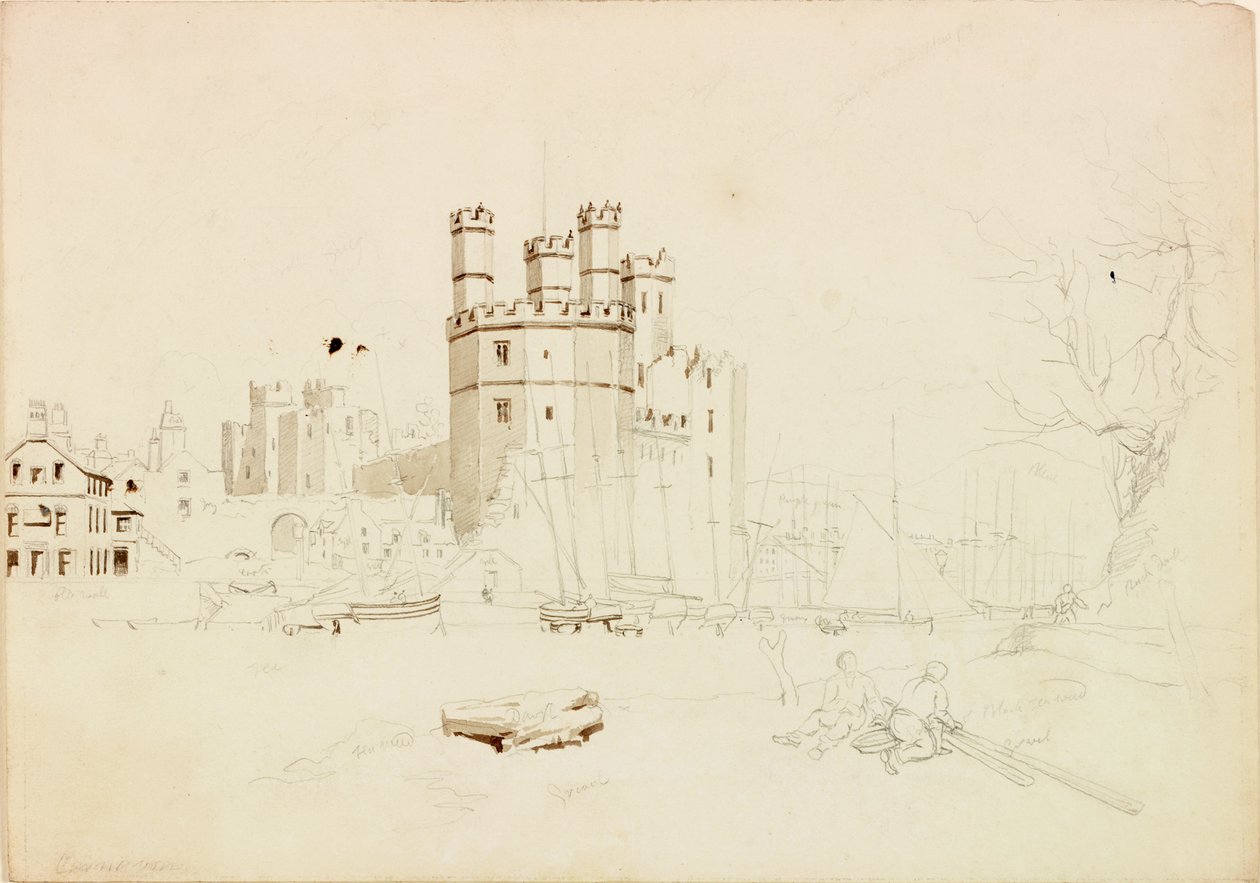Caernarvon Castle (blyant og akvarel på papir) af John Wilson Carmichael