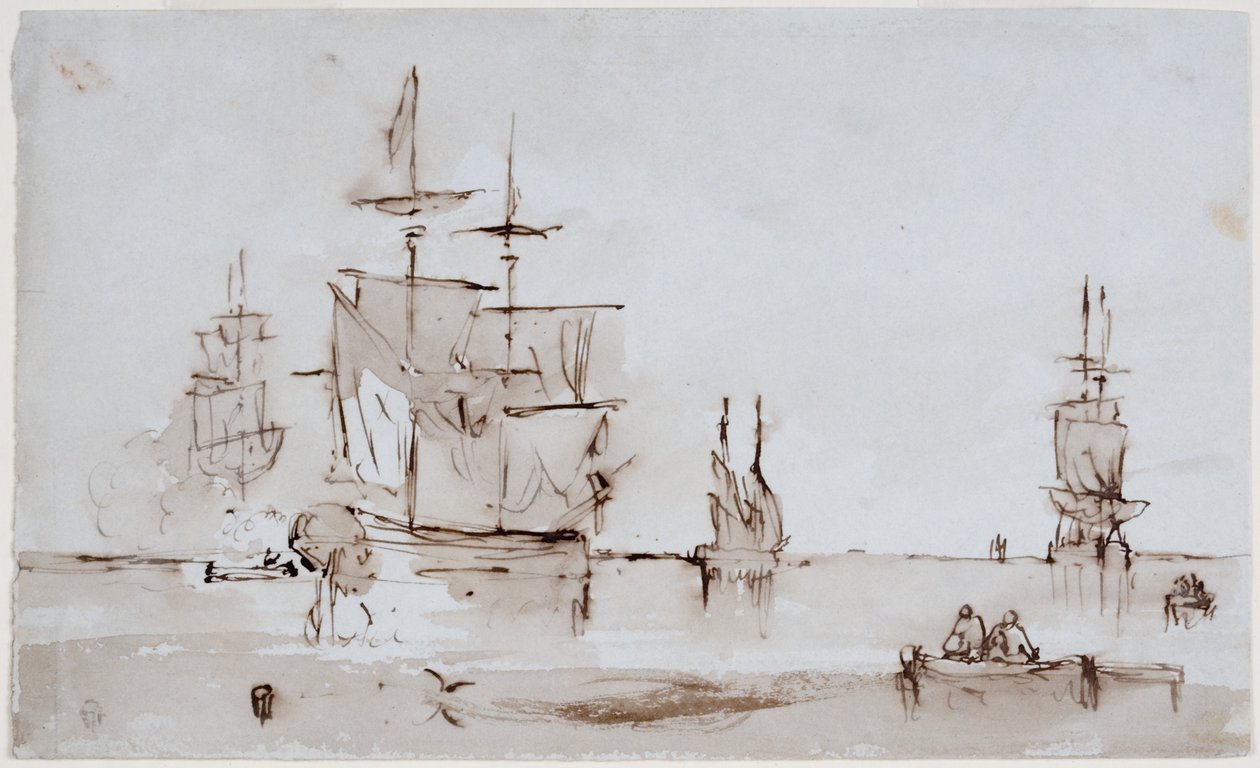 Kompositionsundersøgelse for et havlandskab (blæk (vask)) af John Wilson Carmichael