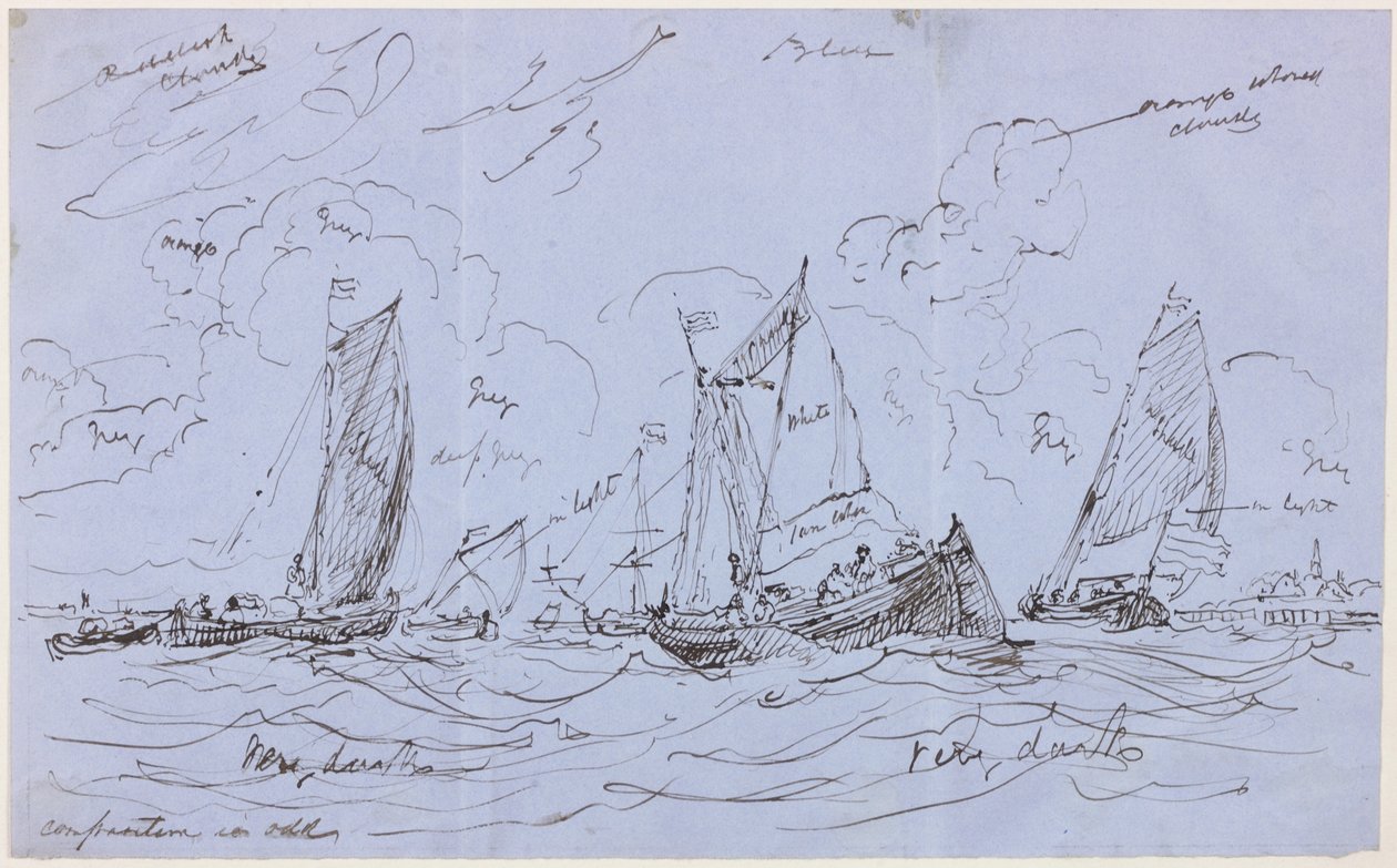 Kompositionsstudie til et havlandskab (pen og blæk på papir (blå)) af John Wilson Carmichael