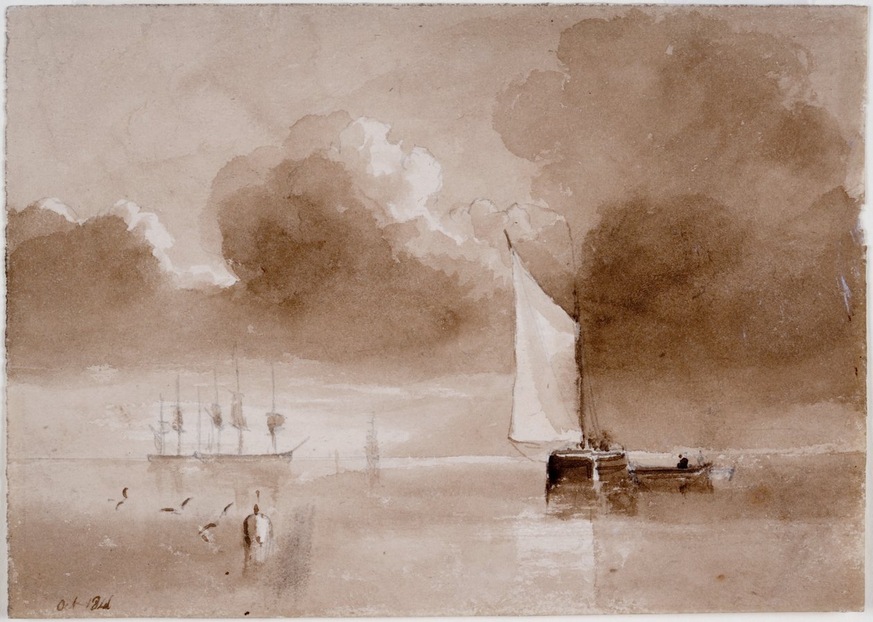 Compositional Study for a Seascape (blyant og akvarel på papir) af John Wilson Carmichael