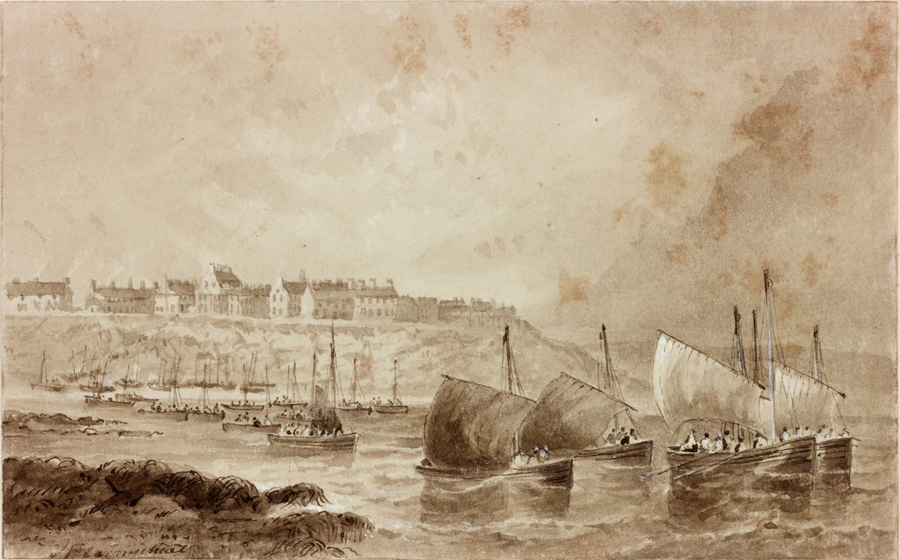 Cullercoats (blæk (sepia) på papir) af John Wilson Carmichael