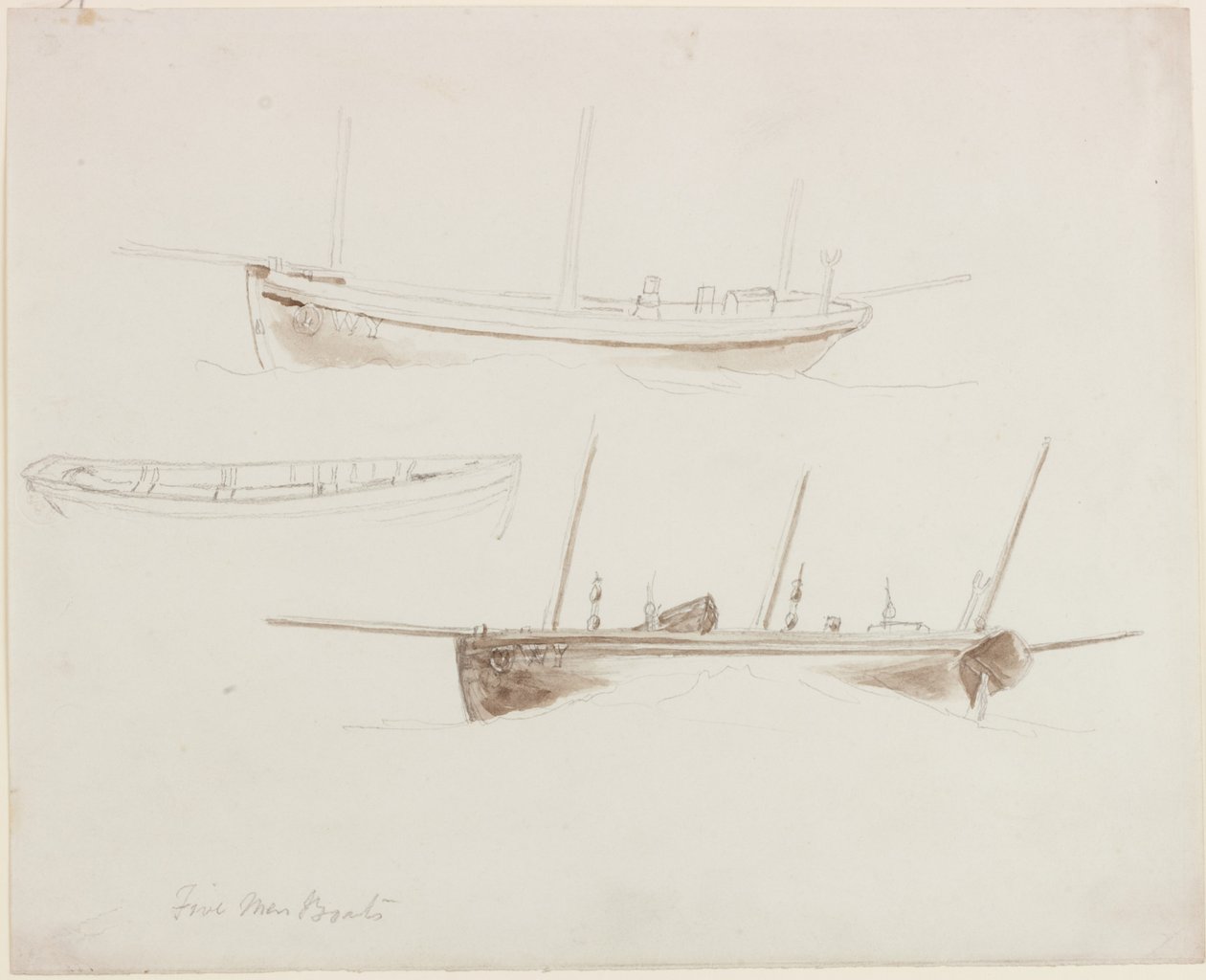 Five Men Boats (blyant og akvarel (monokrom) på papir) af John Wilson Carmichael