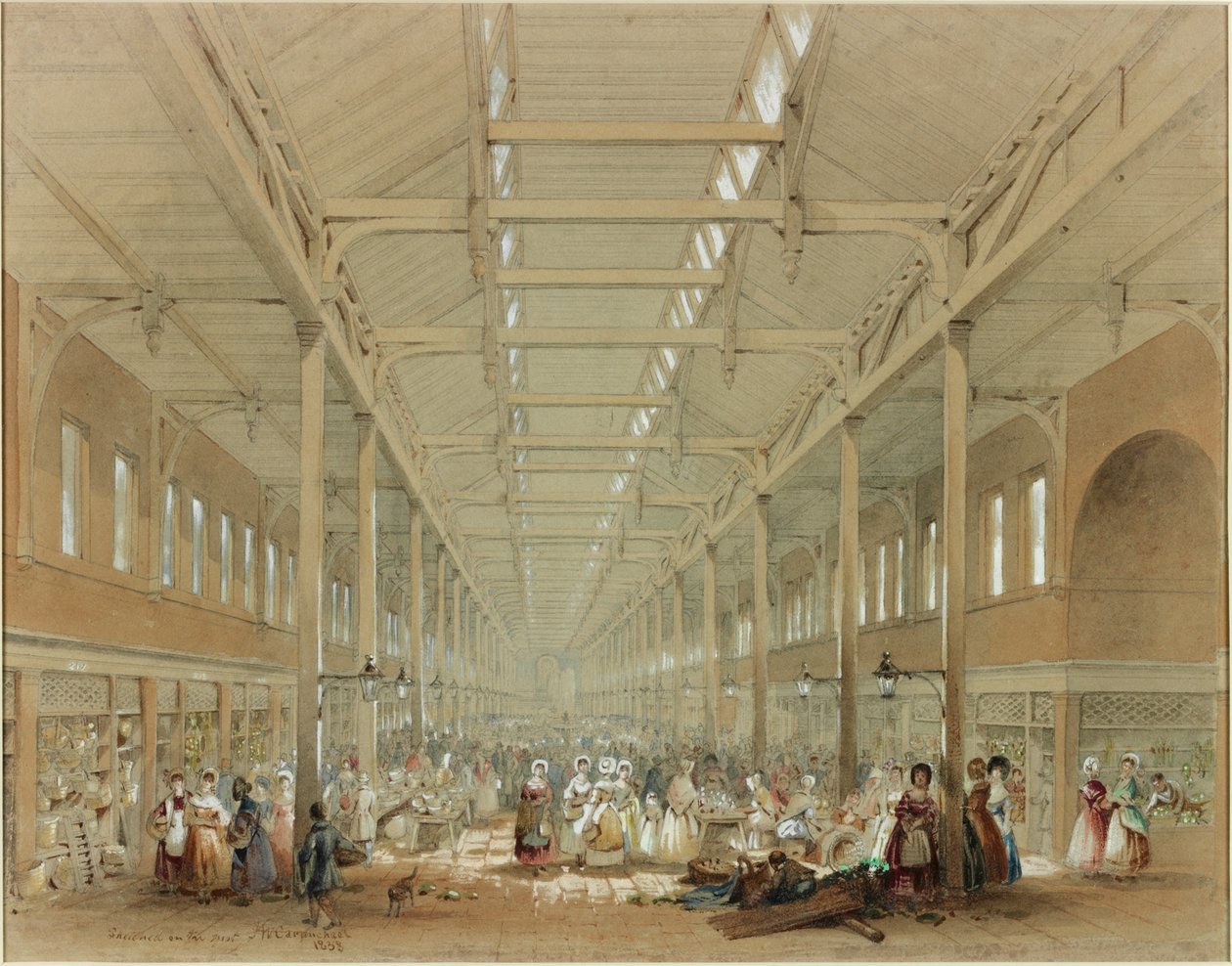 Interiør af Grainger Market (i farver) af John Wilson Carmichael