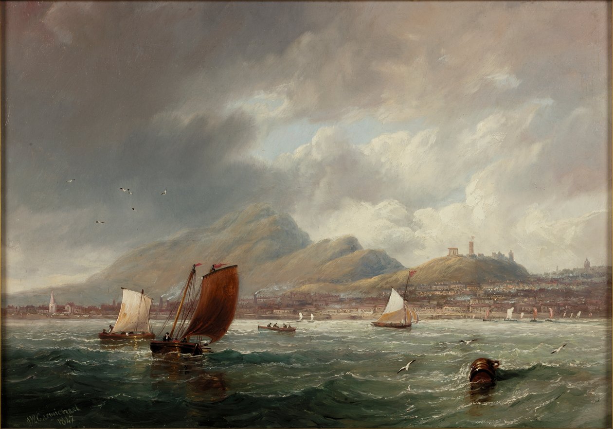 Leith og Edinburgh set fra Firth of Forth, 1847 af John Wilson Carmichael