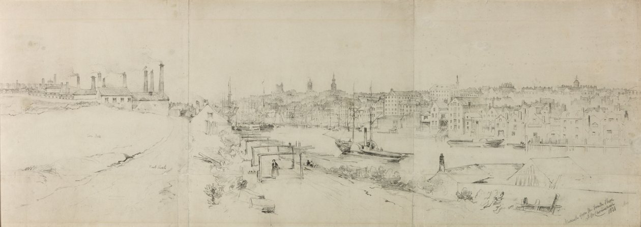 Newcastle fra South Shore (blyant på papir (seks stykker på papir)) af John Wilson Carmichael