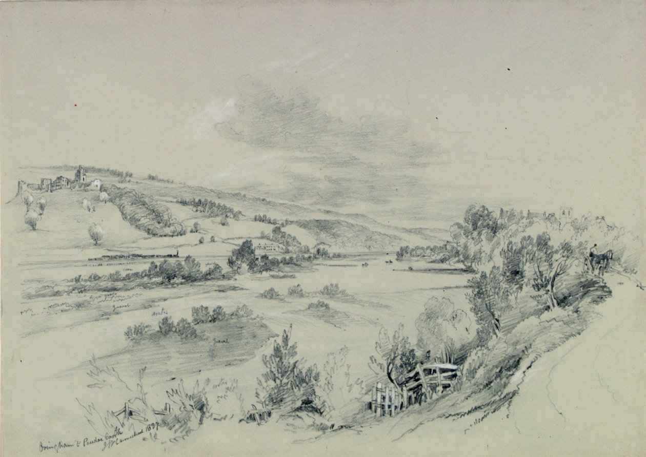 Ovingham og Prudhoe Castle, 1837 af John Wilson Carmichael