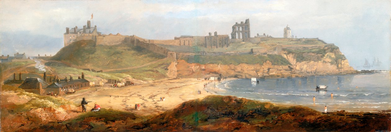 Priory and Castle, Tynemouth (olie på træ) af John Wilson Carmichael