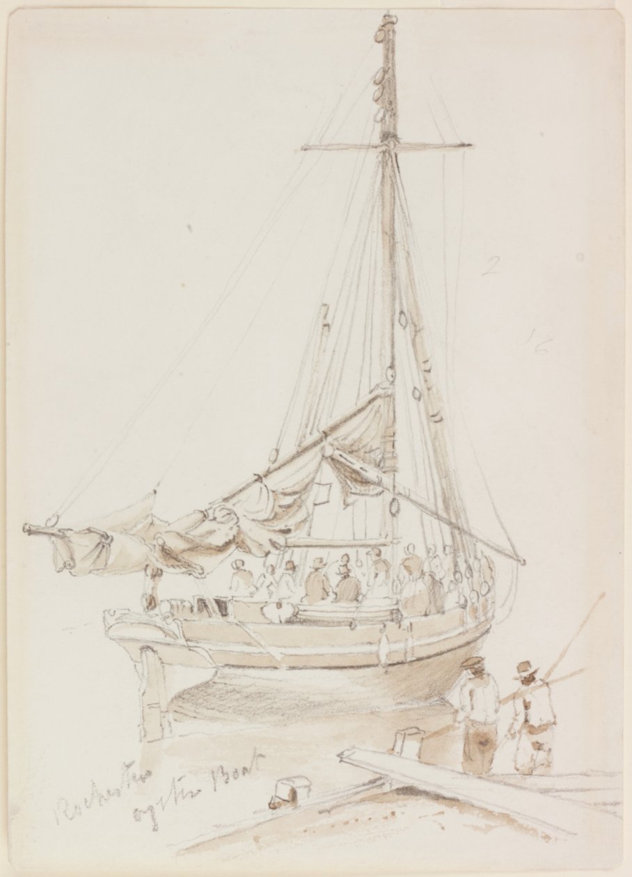 Rochester Oyster Boat (blæk (brun) og blyant på papir) af John Wilson Carmichael
