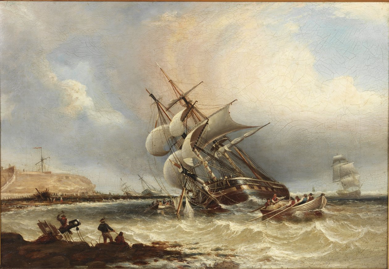 Skibsvrag ud for Tyne, før bygningen af molerne af John Wilson Carmichael