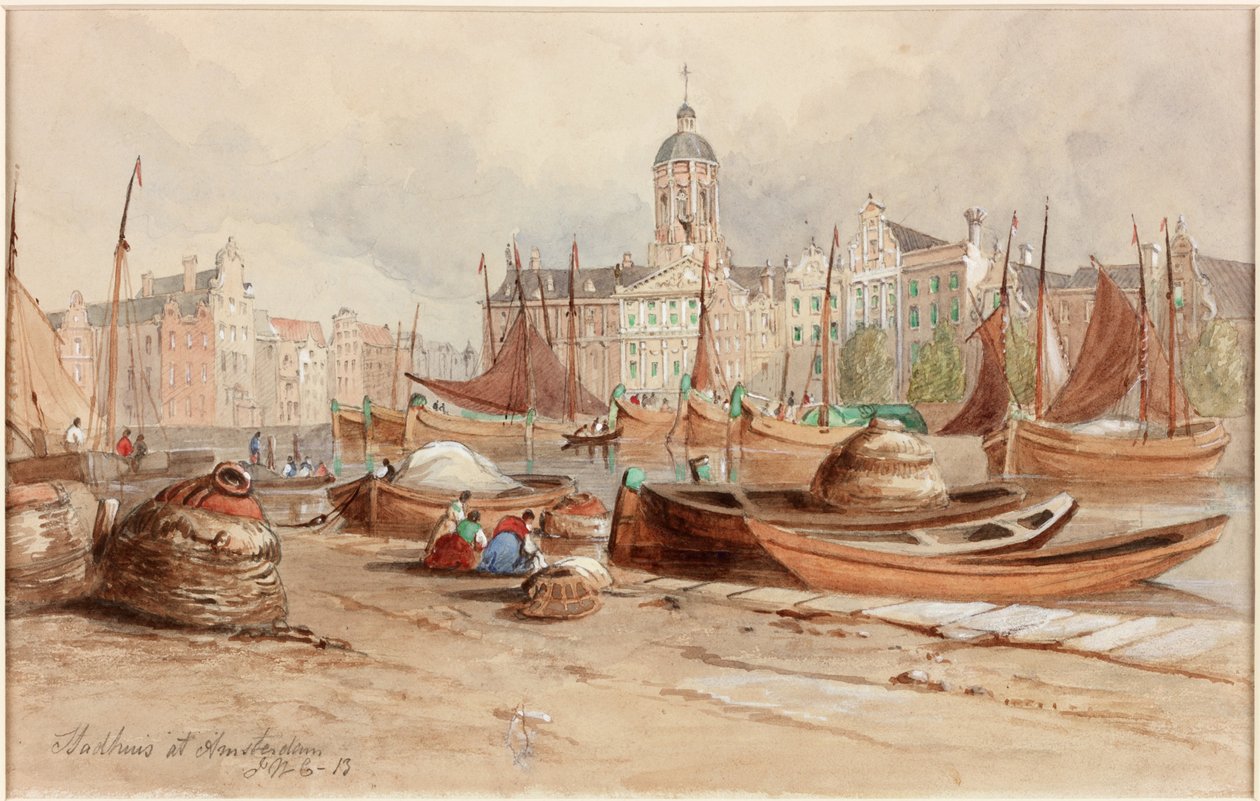 Stadhuis i Amsterdam (blyant og akvarel på papir) af John Wilson Carmichael