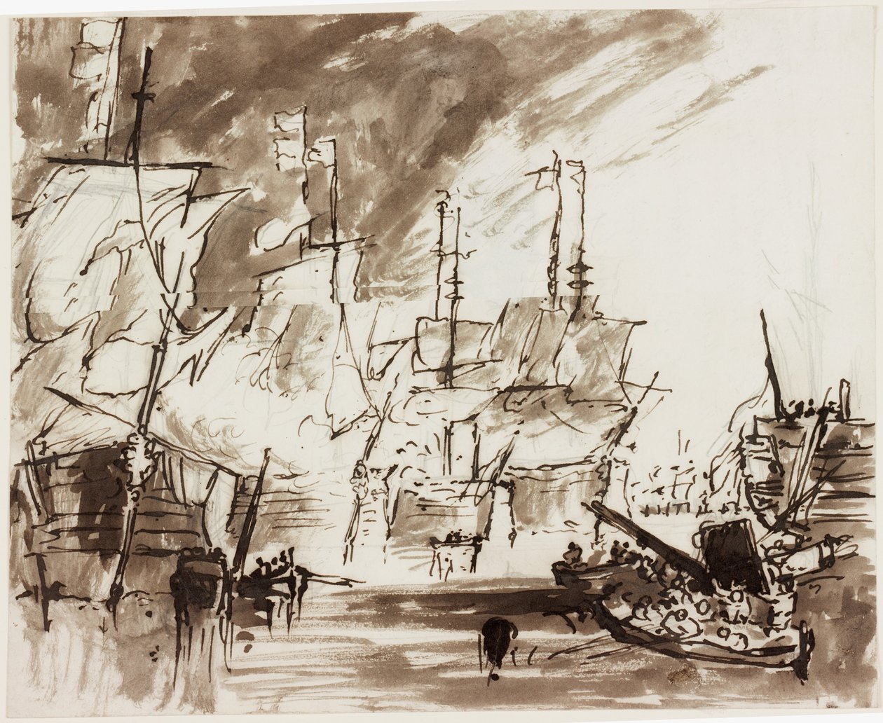 Studie til et maleri af slaget ved Cape St Vincent (blæk (vask) og pen og blæk og blyant på papir) af John Wilson Carmichael