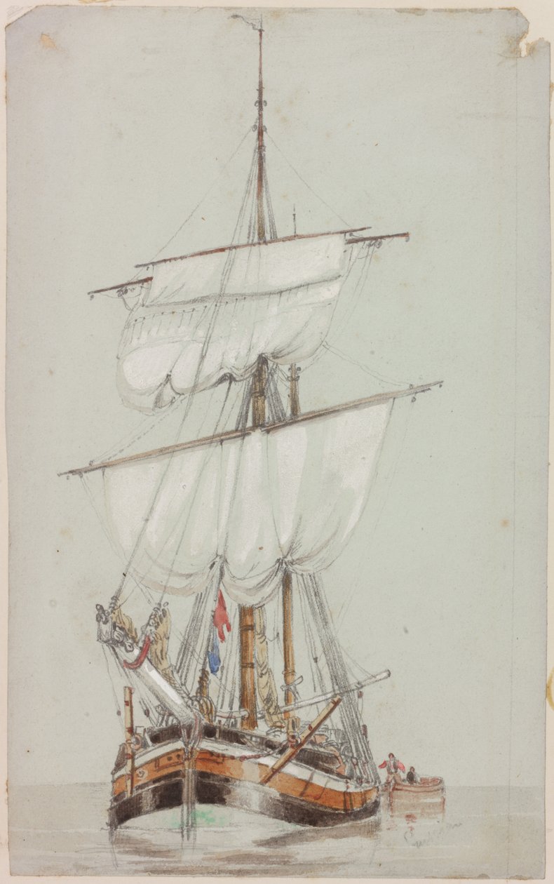 Studie af et sejlskib (blyant og wc på papir) af John Wilson Carmichael