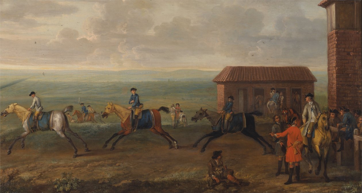 Lord Portmore ser racerheste på træning på Newmarket Heath af John Wootton