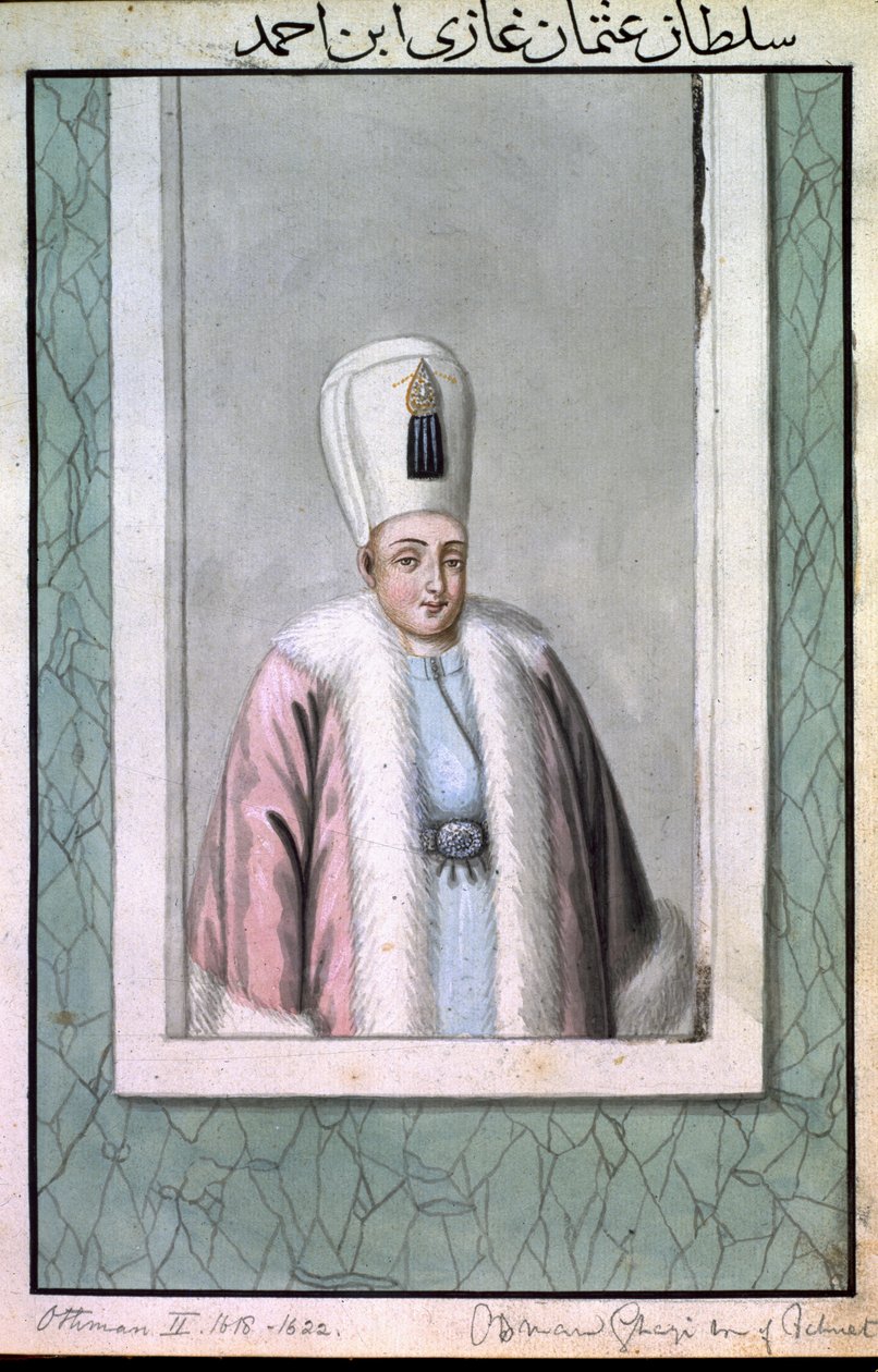 Othman (Osman) II (1603-22) Sultan 1618-22, fra "A Series of Portraits of the Emperors of Turkey", 1808 af John Young