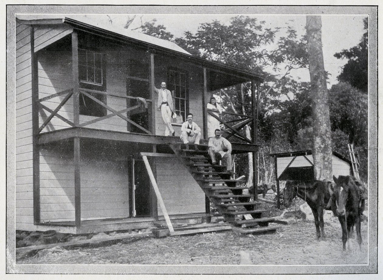 Robert Louis Stevenson og hans kone, Fanny, på verandaen i deres hus i Vailima, Samoa, ca. 1892 af John of Apia Davis