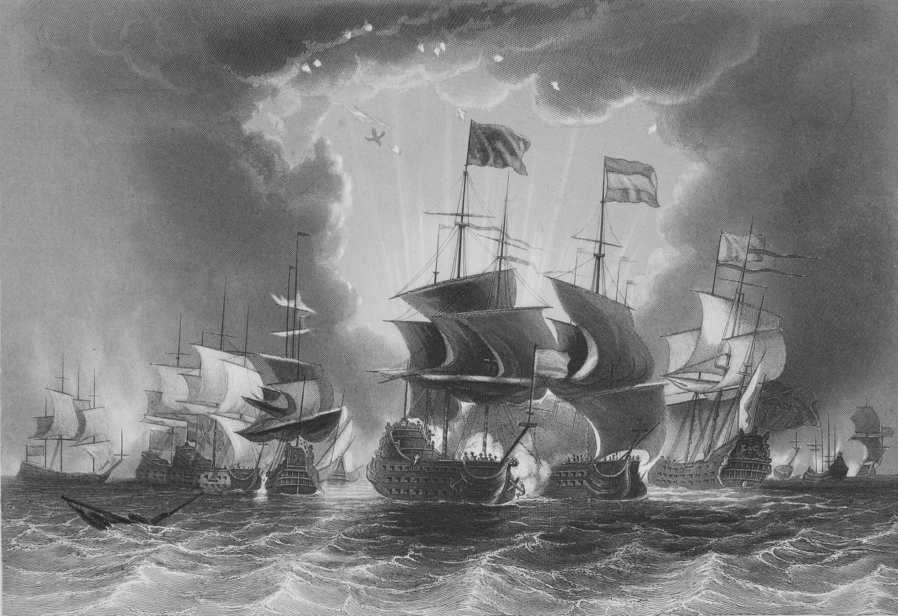 Nederlag for den hollandske flåde af admiral Blane, indgraveret af W. French af John the Younger Cleveley