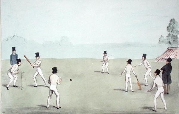 Vacation Amusement, No. 3 (Cricket - A Long Innings) (HB Sketches No. 653) publiceret 3. oktober 1840 (farve litho) af John  Doyle