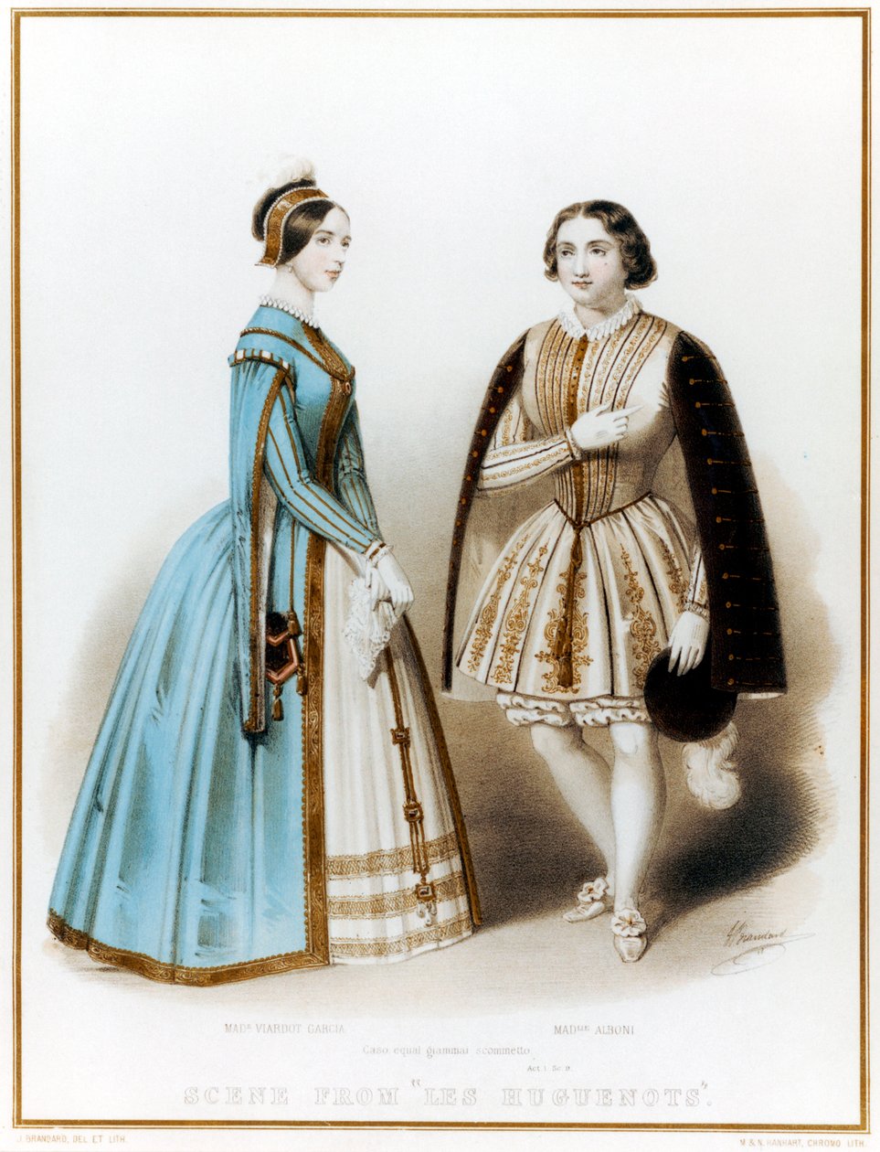 Pauline Viardot-Garcia, fransk mezzosopran og komponist af spansk fødsel, & Marietta Alboni, italiensk kontralto, i 1. akt, scene 9 af Meyerbeers Les Huguenots af John (after) Brandard
